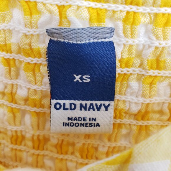 3/$25 Old Navy Gingham Plaid Mini Babydoll Dress XS Short Puff Sleeves Yellow - Picture 3 of 9